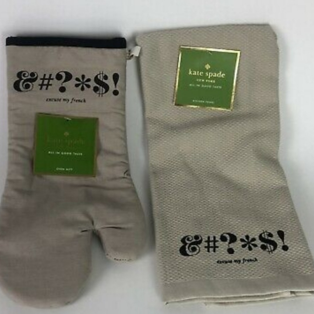 Kate Spade Excuse my French Oven mitt and Kitchen towel